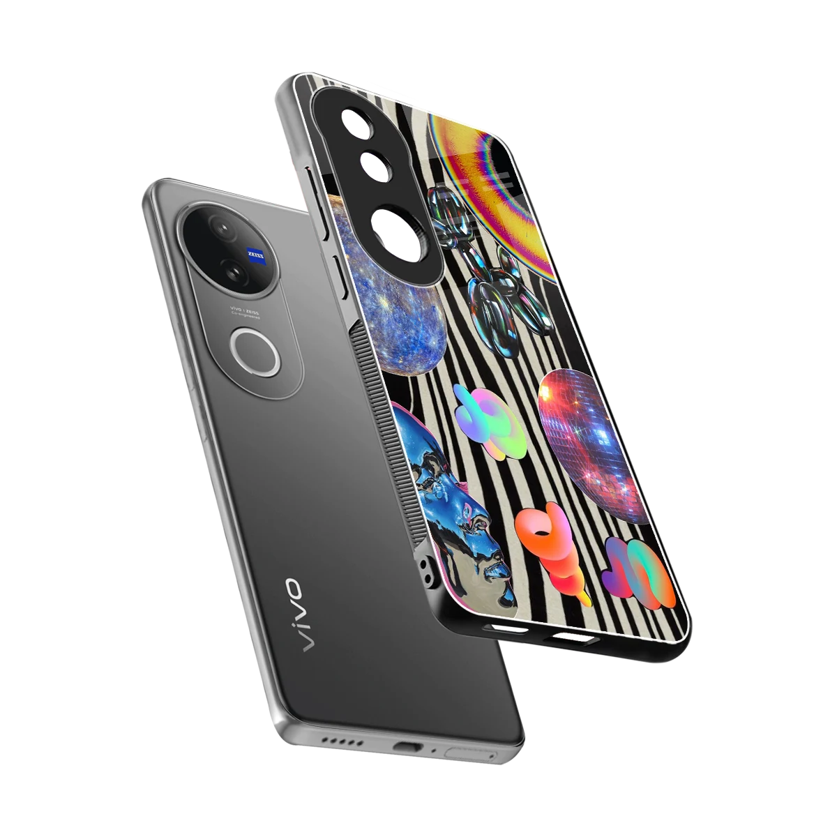 Disco Dream sleek vivo v50 cover with tempered glass back and TPU edges