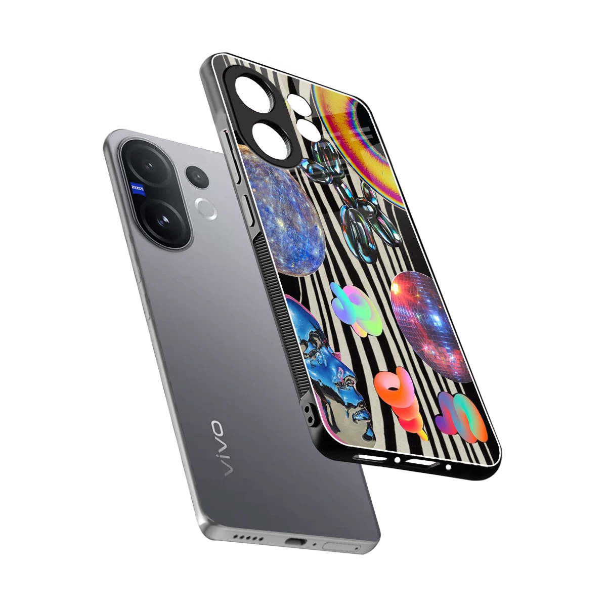 Disco Dream sleek vivo v60 cover with tempered glass back and TPU edges