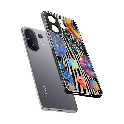 Disco Dream sleek vivo v60 cover with tempered glass back and TPU edges
