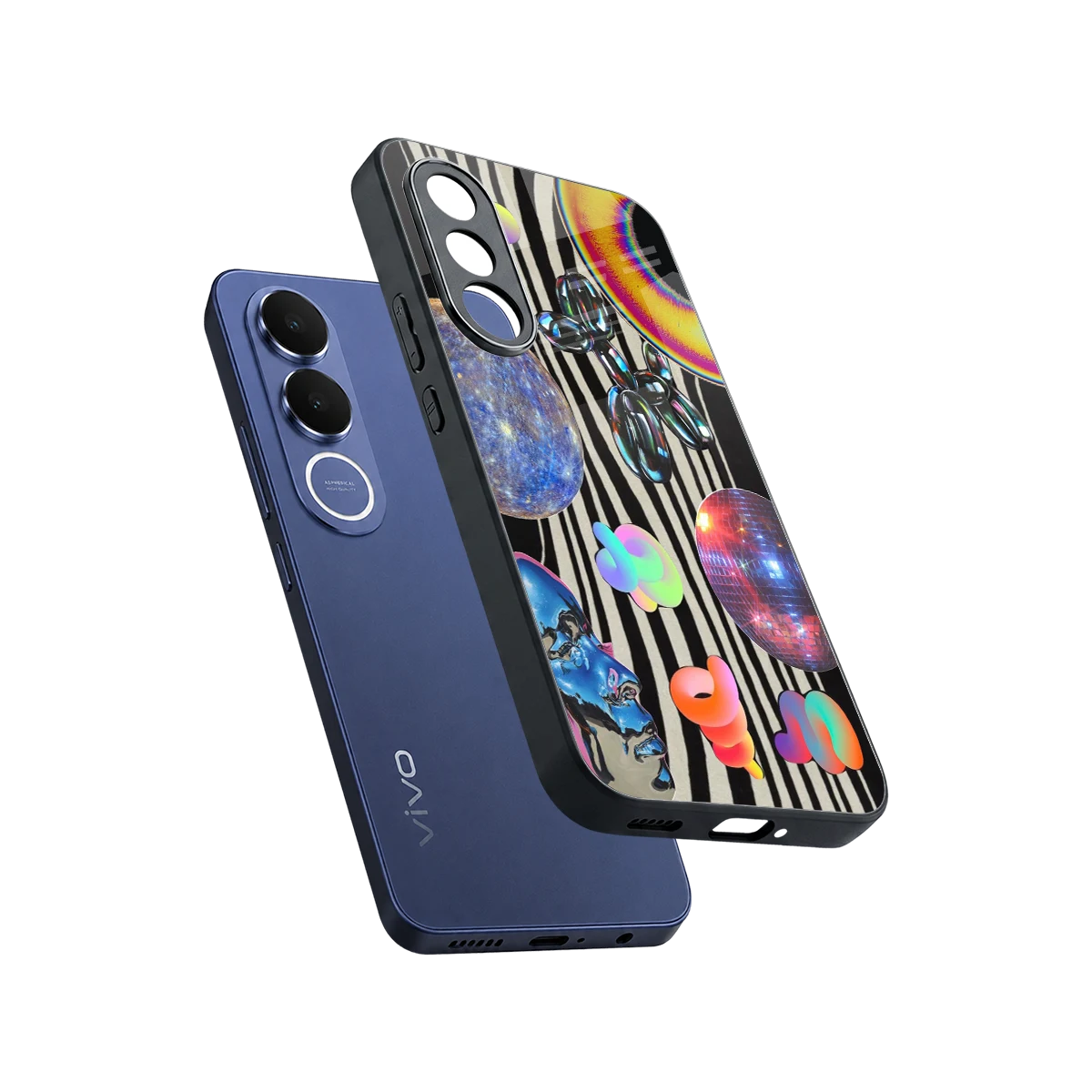 Disco Dream sleek vivo v70 fe cover with tempered glass back and TPU edges