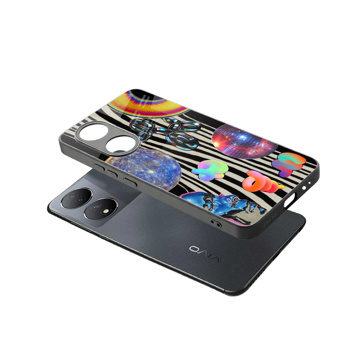 Disco Dream sleek Vivo-y100 cover with tempered glass back and TPU edges