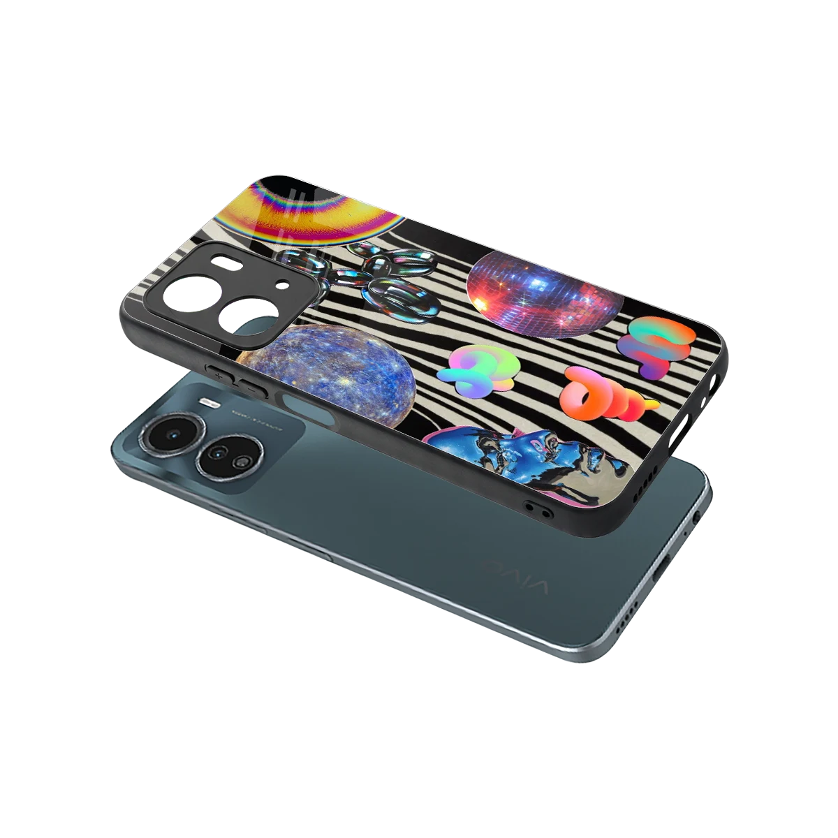 Disco Dream sleek vivo y16 cover with tempered glass back and TPU edges