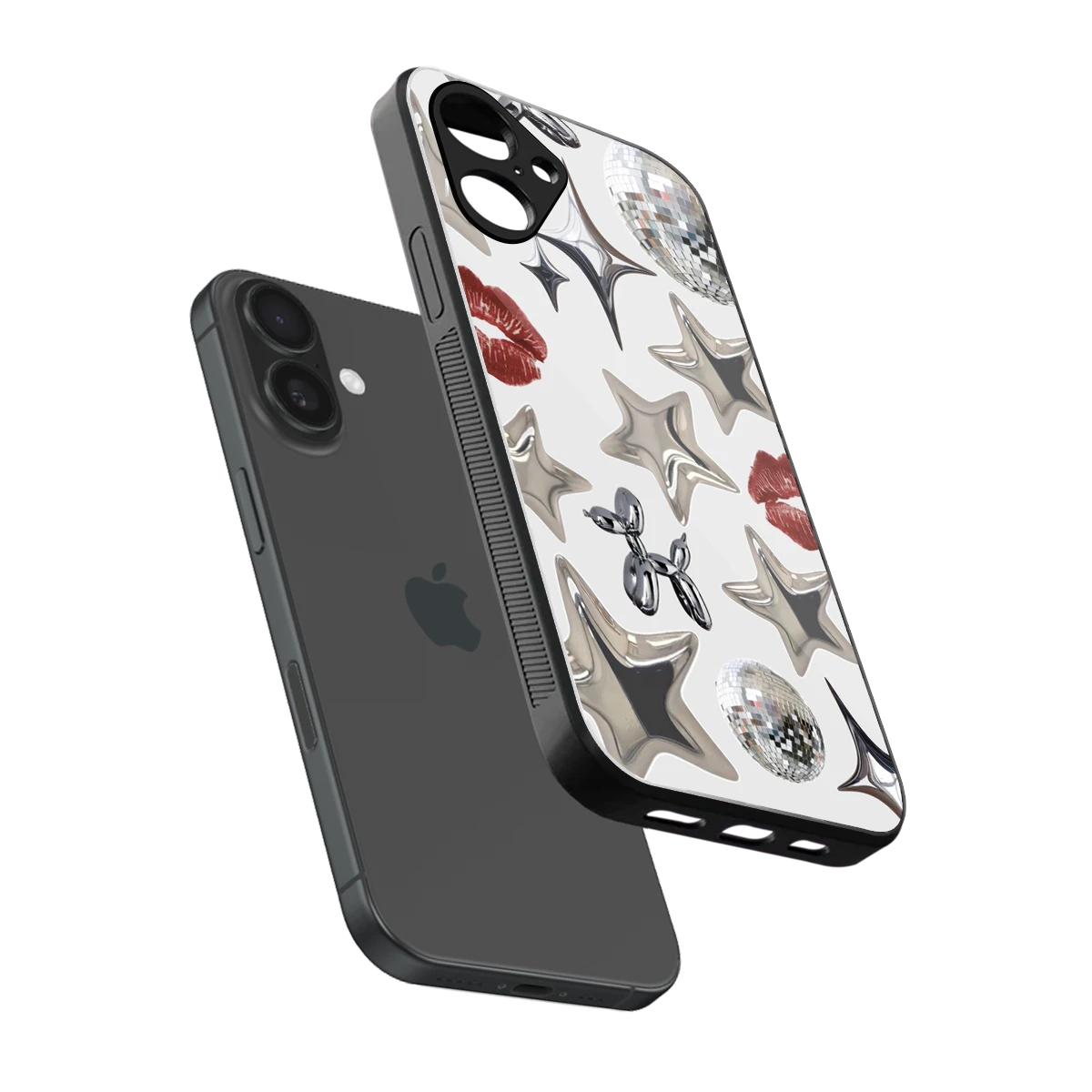 Disco Dreams sleek iPhone 16 cover with tempered glass back and TPU edges
