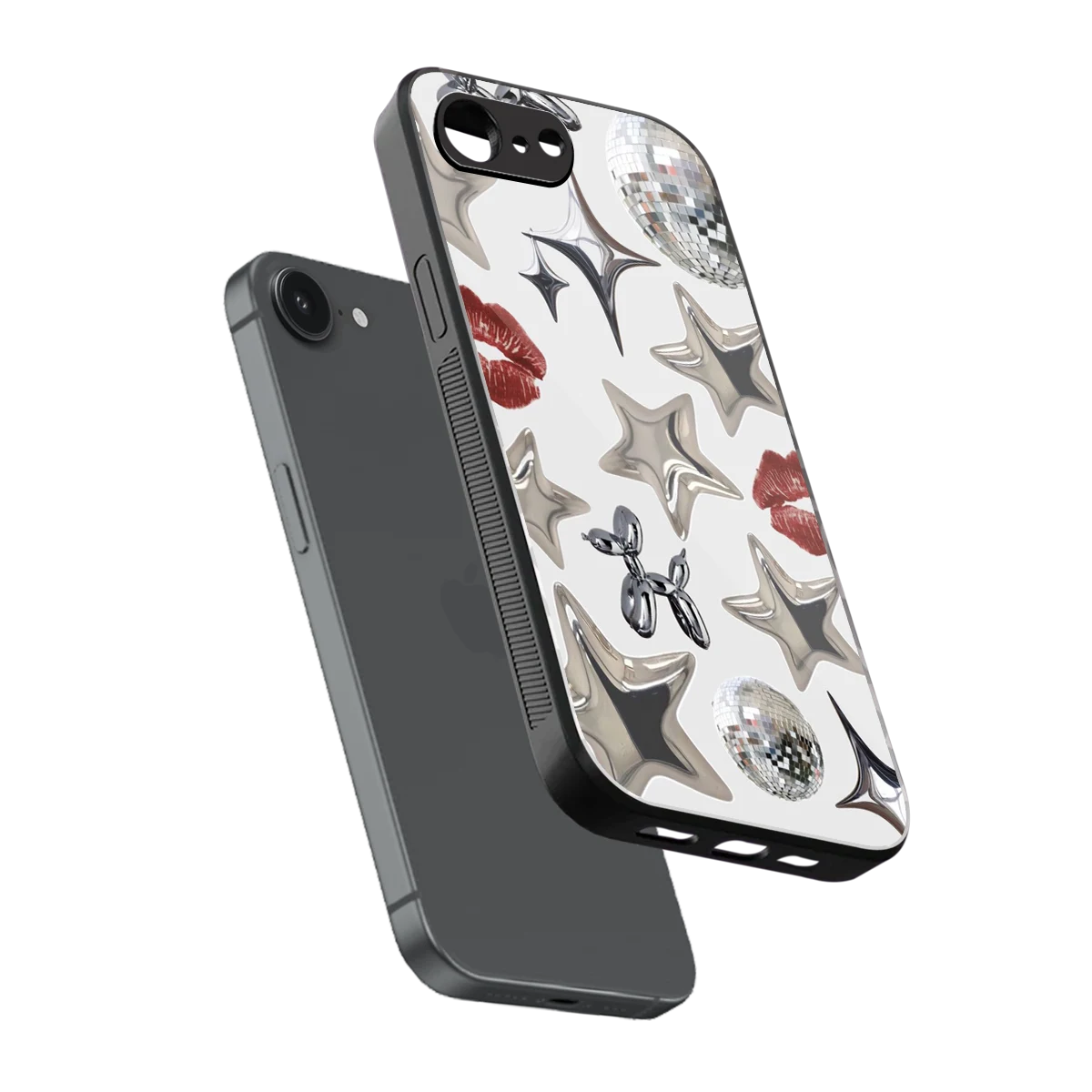 Disco Dreams sleek iphone 16e cover with tempered glass back and TPU edges