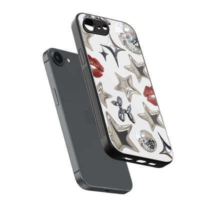 Disco Dreams sleek iphone 16e cover with tempered glass back and TPU edges