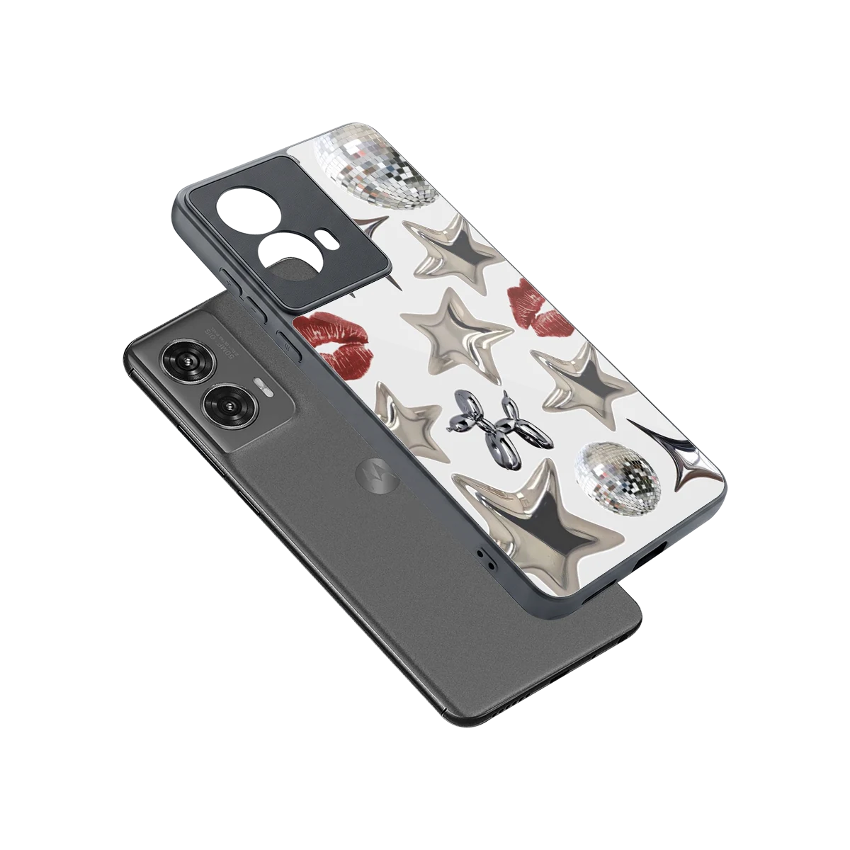Disco Dreams sleek motorola edge 50 fusion cover with tempered glass back and TPU edges