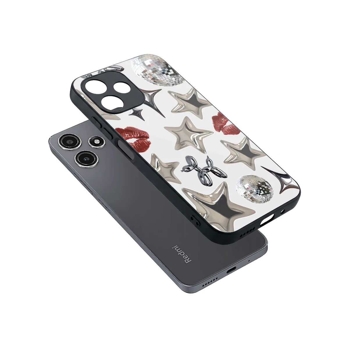 Disco Dreams sleek redmi 12 5g cover with tempered glass back and TPU edges