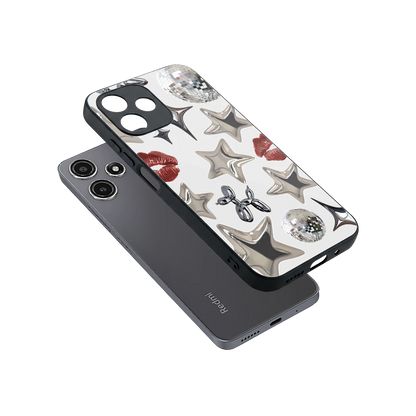 Disco Dreams sleek redmi 12 5g cover with tempered glass back and TPU edges