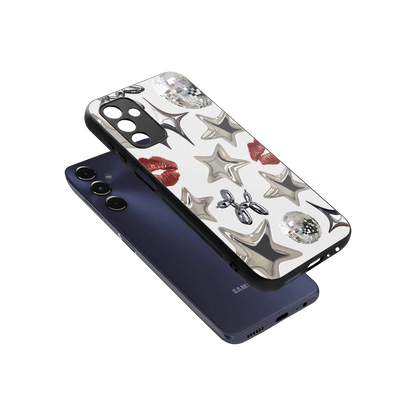 Disco Dreams sleek samsung galaxy m14 5g cover with tempered glass back and TPU edges