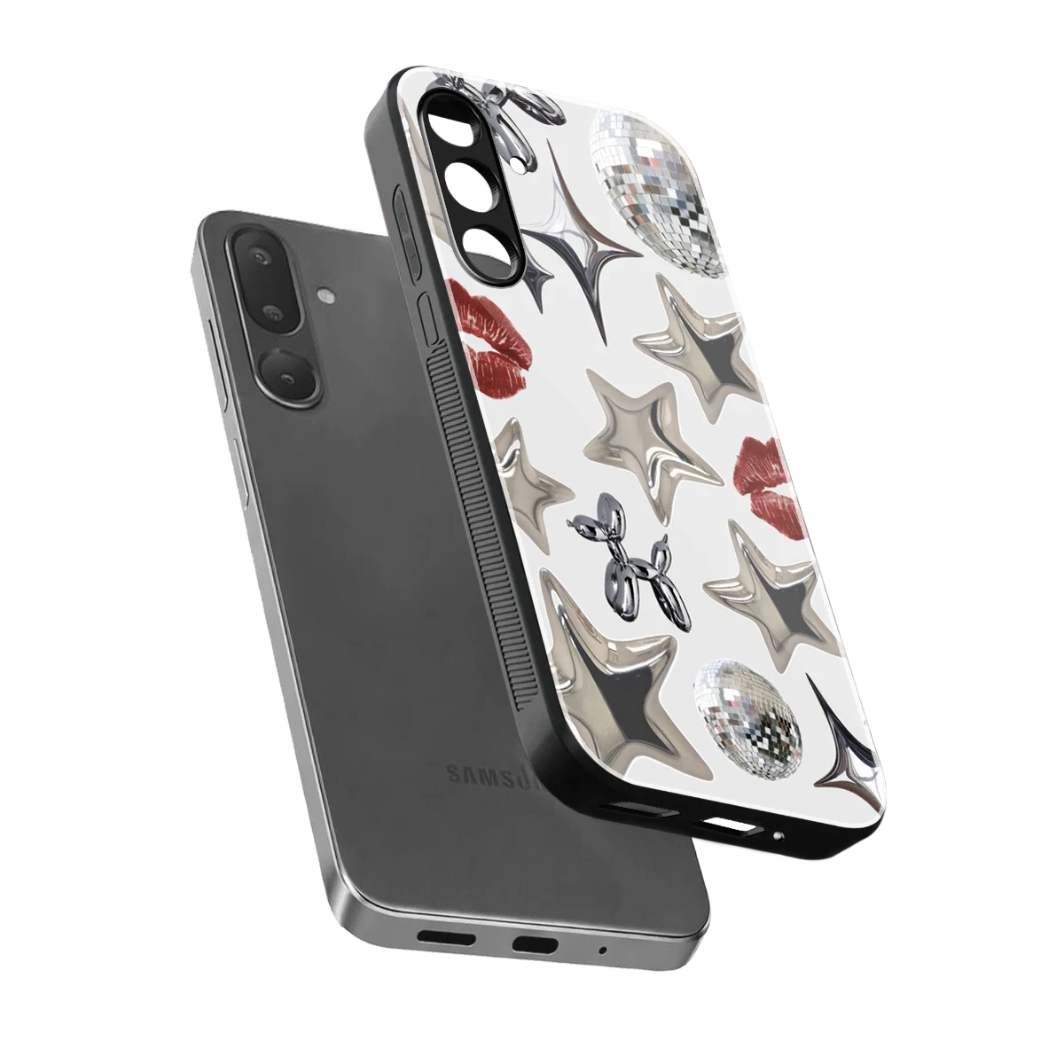 Disco Dreams sleek samsung galaxy m36 5g cover with tempered glass back and TPU edges