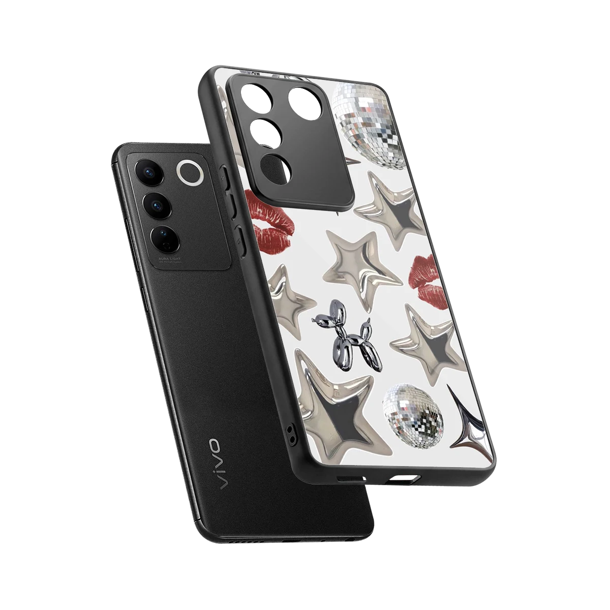 Disco Dreams sleek vivo v27 5g cover with tempered glass back and TPU edges