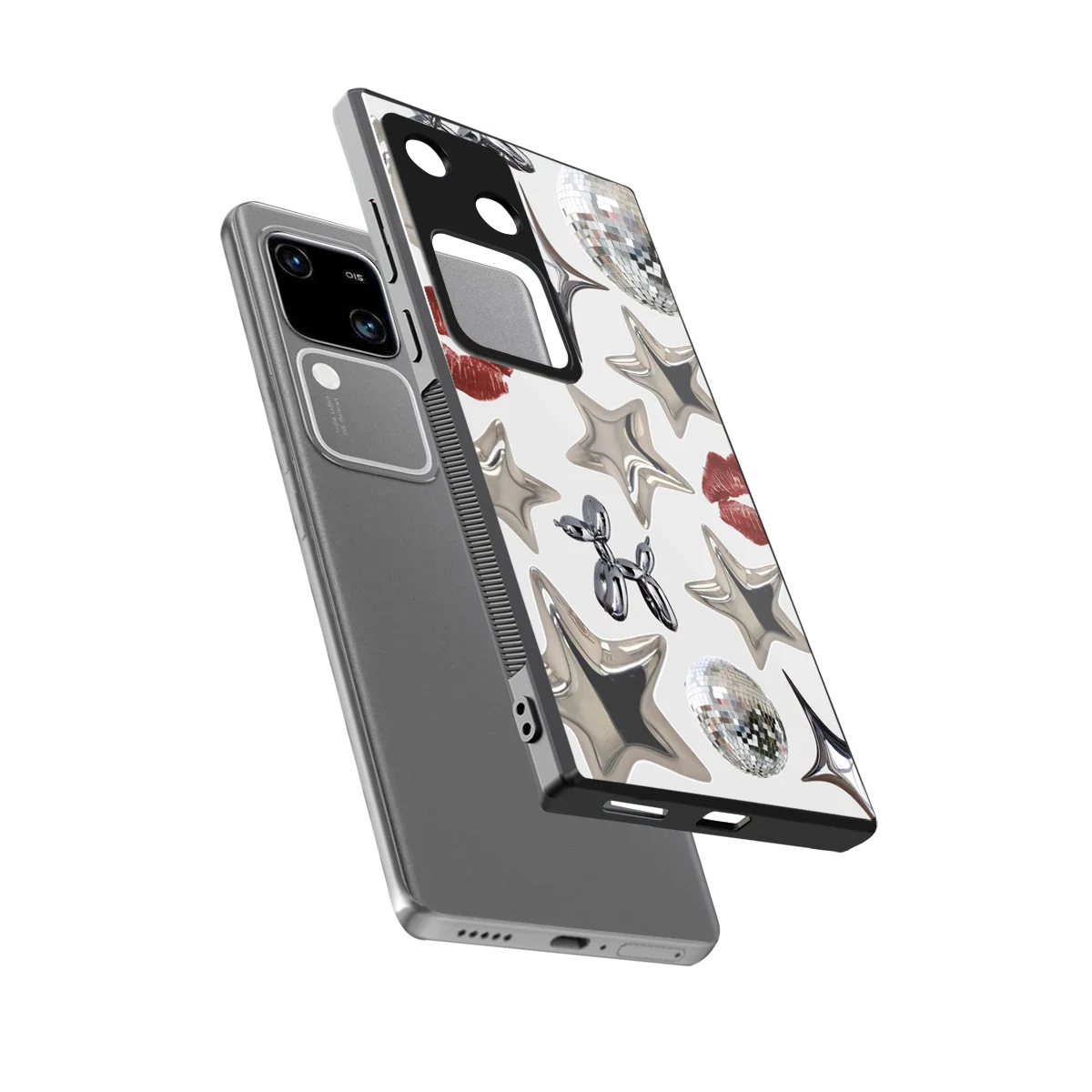 Disco Dreams sleek vivo v30 cover with tempered glass back and TPU edges