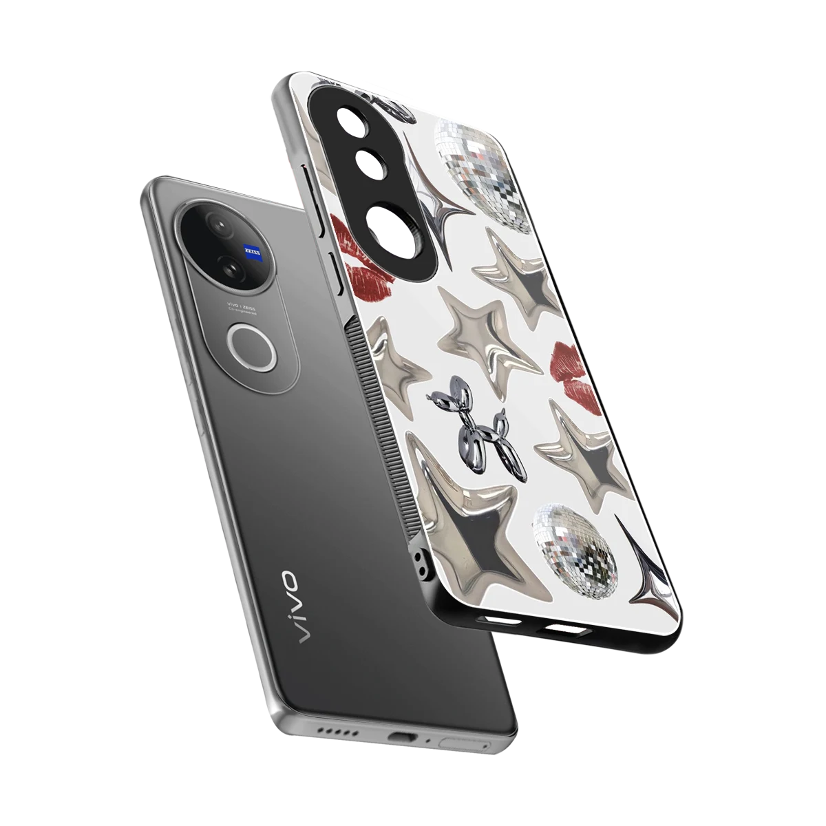Disco Dreams sleek vivo v50 cover with tempered glass back and TPU edges