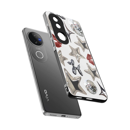 Disco Dreams sleek vivo v50 cover with tempered glass back and TPU edges