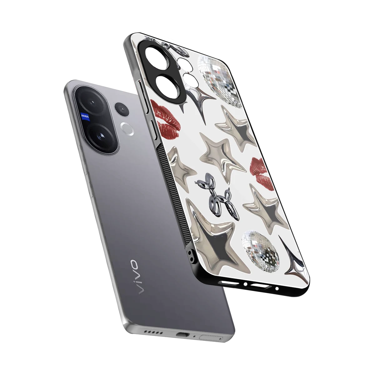 Disco Dreams sleek vivo v60 cover with tempered glass back and TPU edges