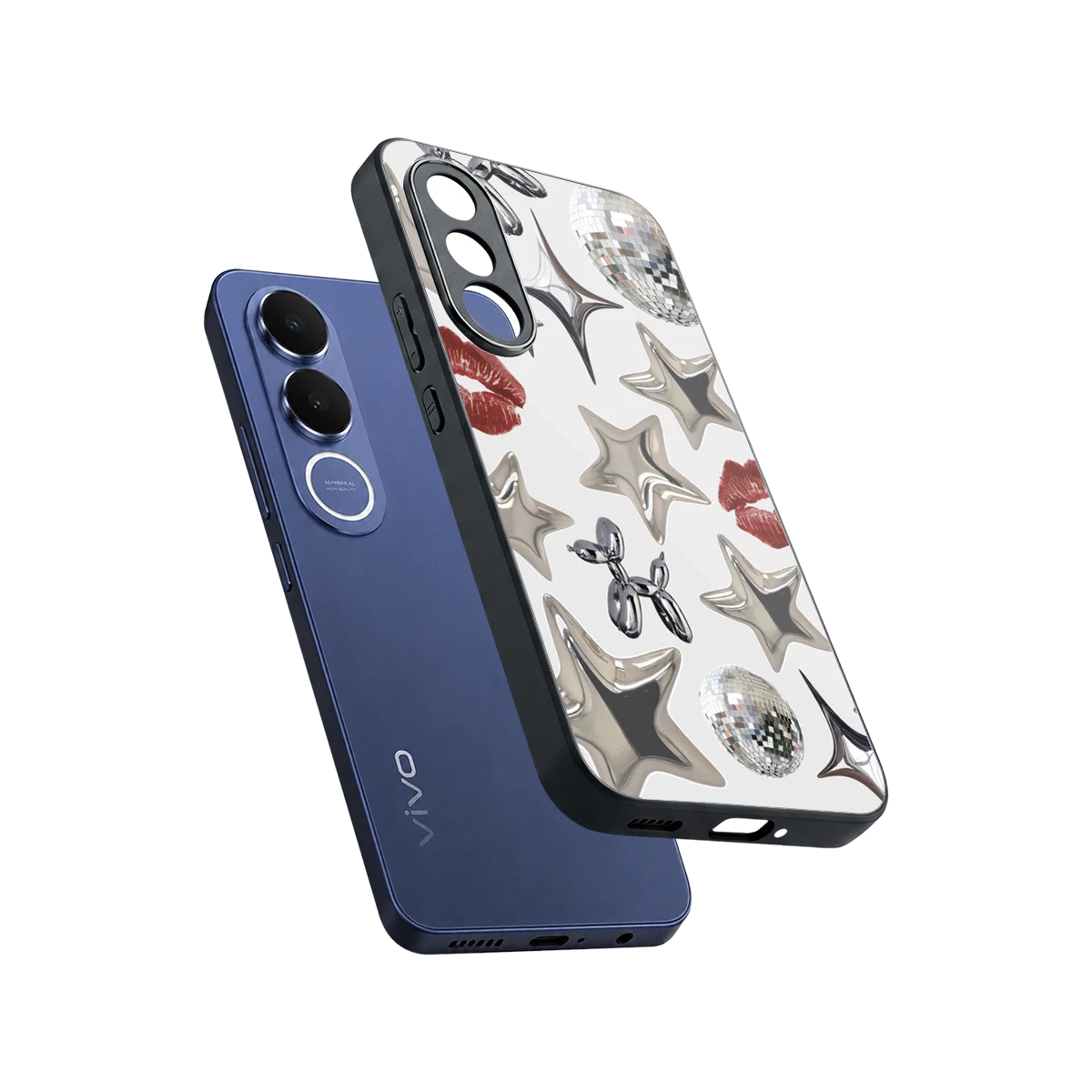 Disco Dreams sleek vivo v70 fe cover with tempered glass back and TPU edges