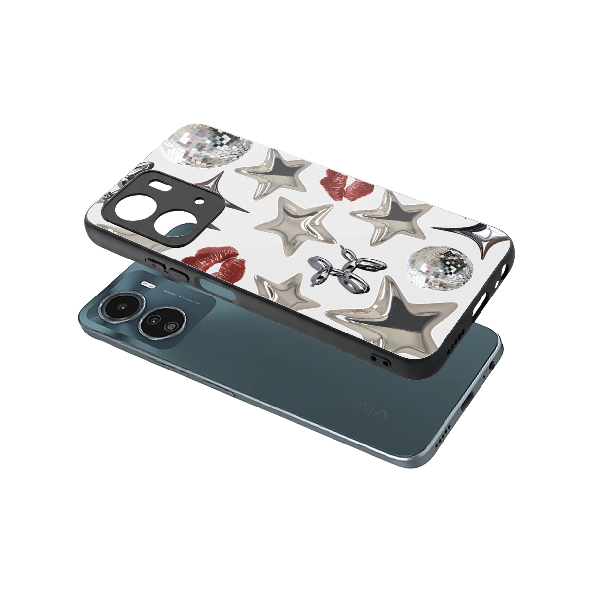 Disco Dreams sleek vivo y16 cover with tempered glass back and TPU edges
