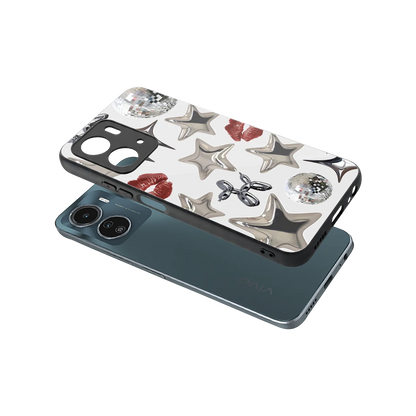 Disco Dreams sleek vivo y16 cover with tempered glass back and TPU edges