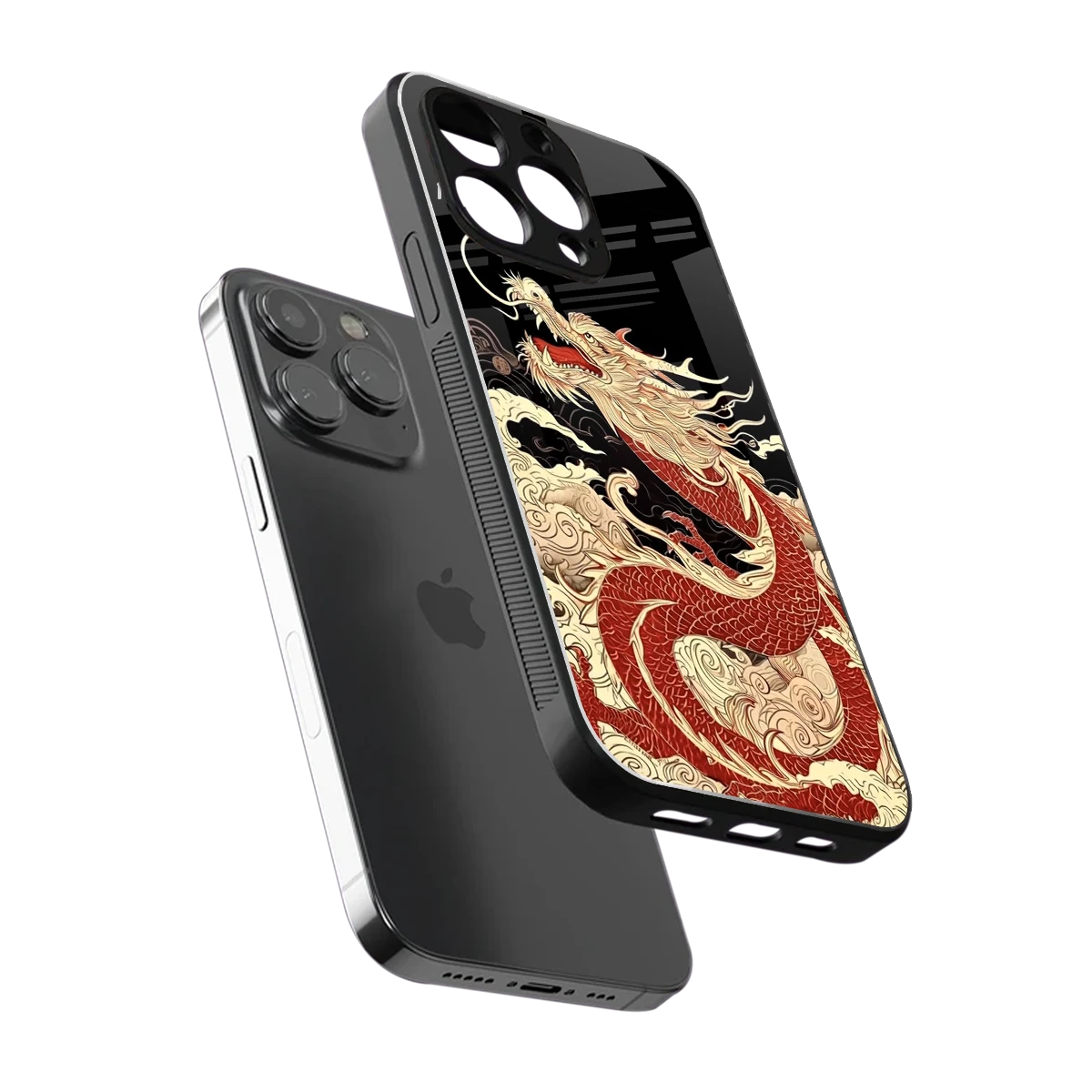 Dragon Spirit sleek iphone 14 pro max cover with tempered glass back and TPU edges