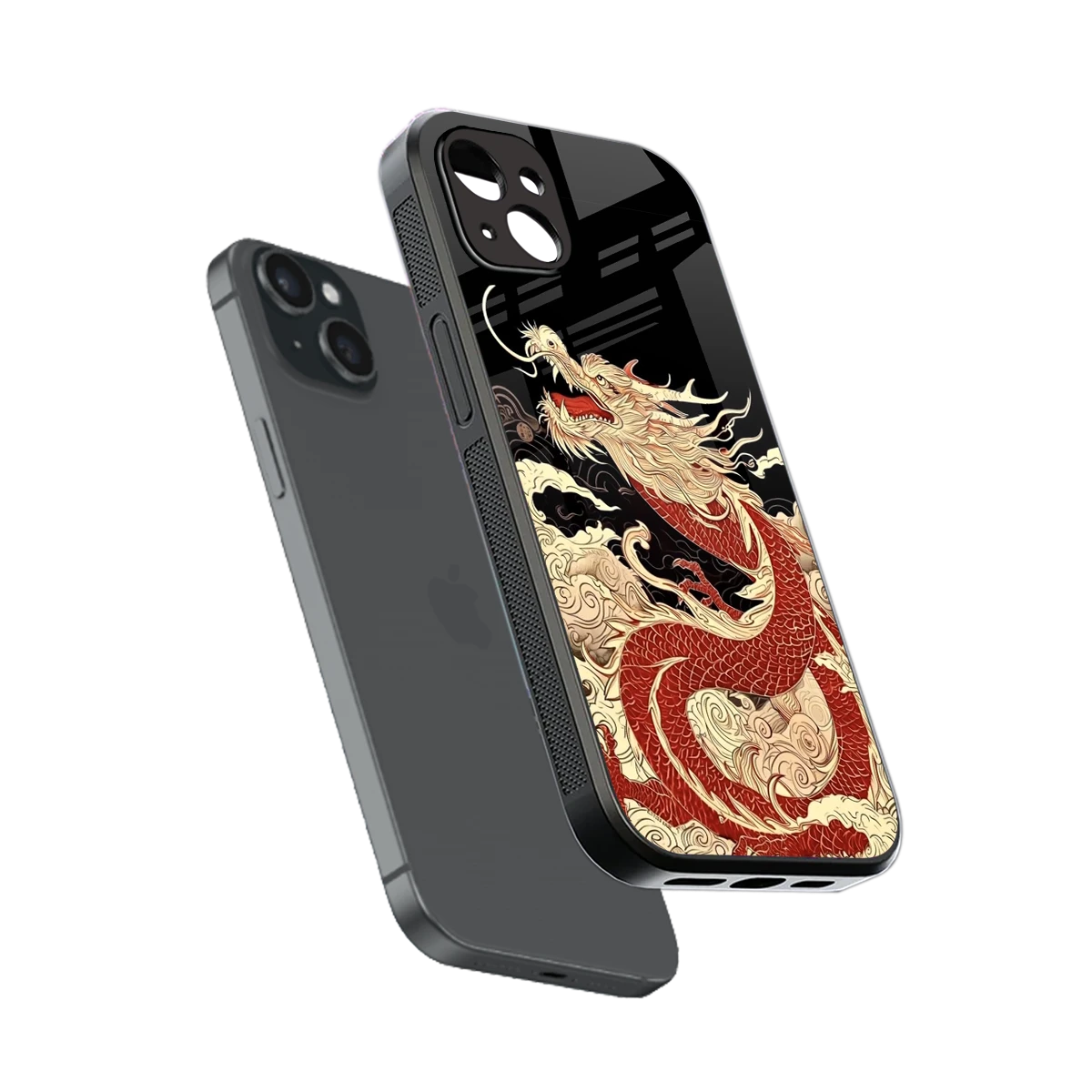 Dragon Spirit sleek iphone 15 plus cover with tempered glass back and TPU edges