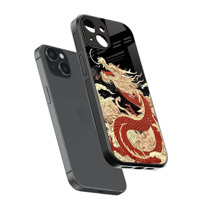 Dragon Spirit sleek iphone 15 cover with tempered glass back and TPU edges