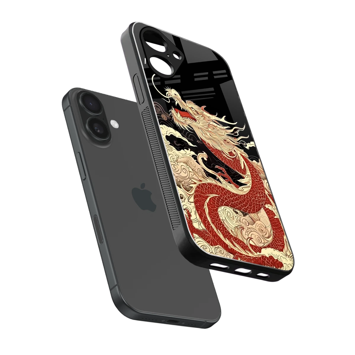 Dragon Spirit sleek iPhone 16 cover with tempered glass back and TPU edges
