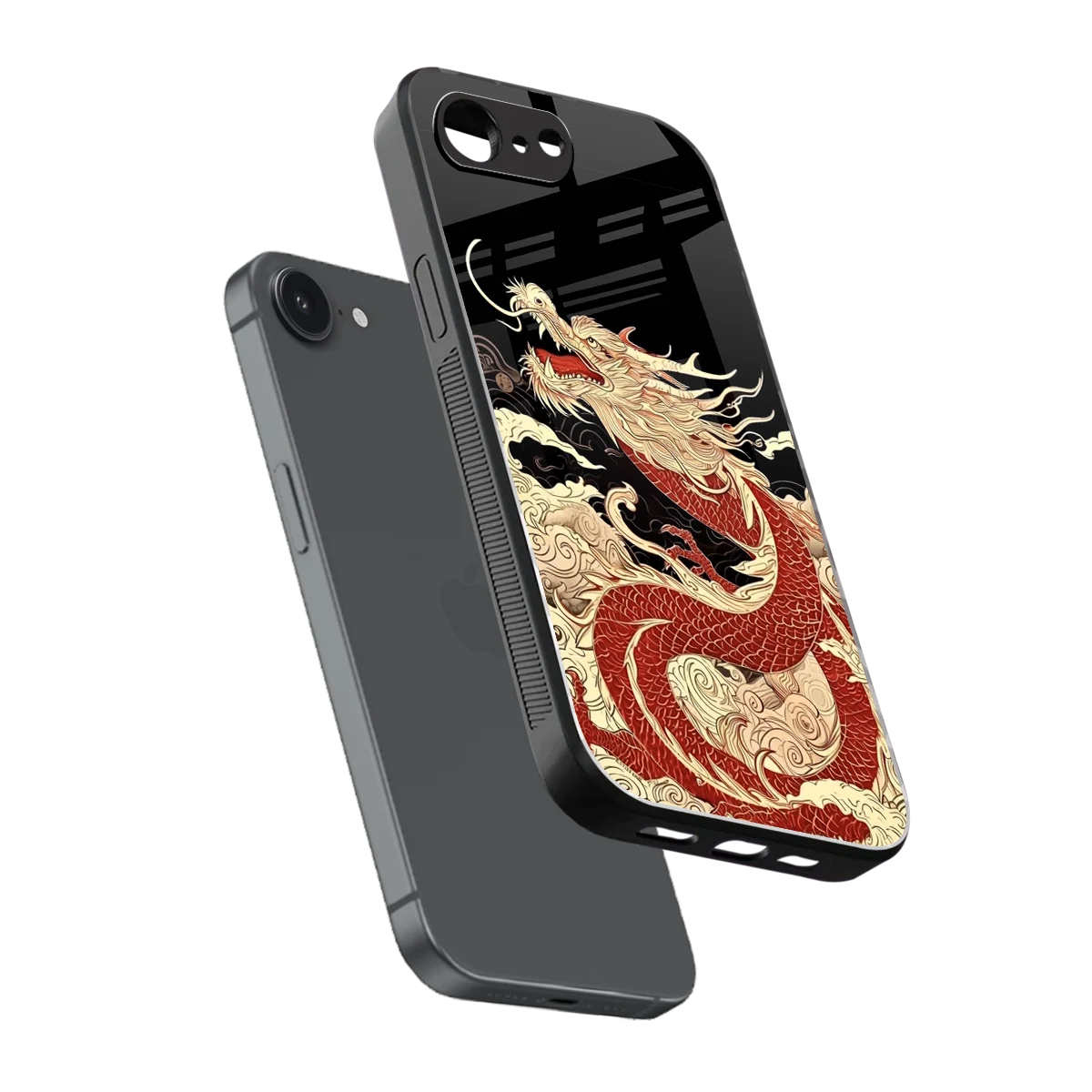 Dragon Spirit sleek iphone 16e cover with tempered glass back and TPU edges