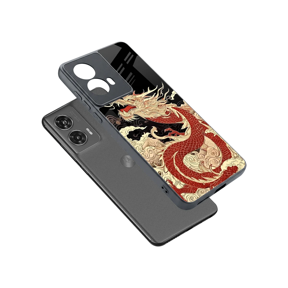 Dragon Spirit sleek motorola edge 50 fusion cover with tempered glass back and TPU edges