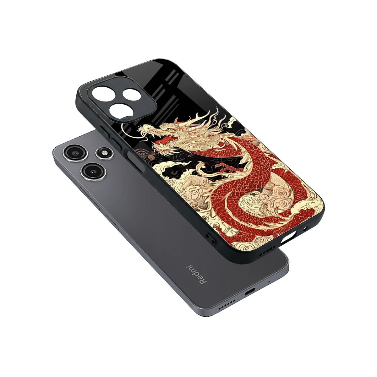 Dragon Spirit sleek redmi 12 5g cover with tempered glass back and TPU edges