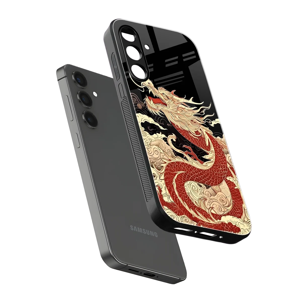 Dragon Spirit sleek samsung galaxy a55 5g cover with tempered glass back and TPU edges