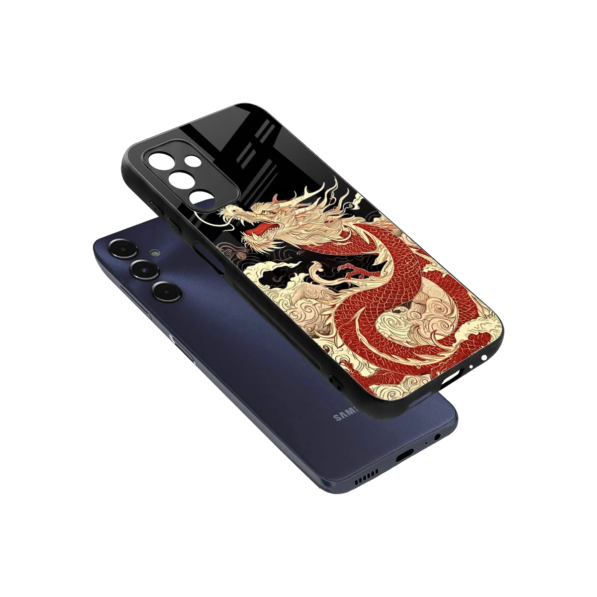 Dragon Spirit sleek samsung galaxy m14 5g cover with tempered glass back and TPU edges