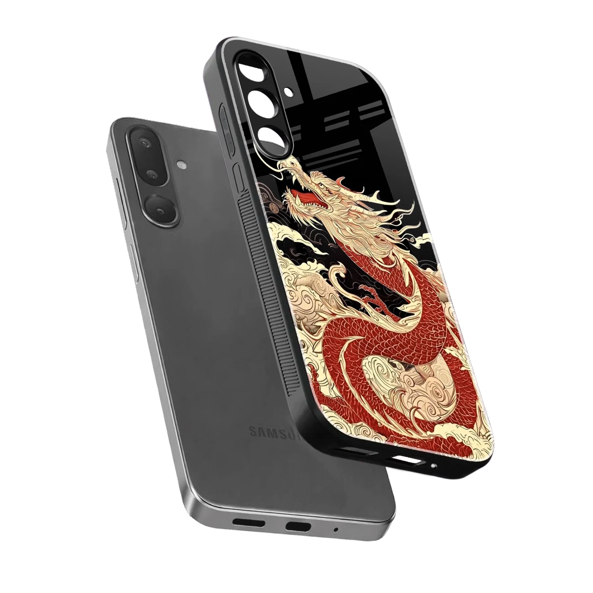 Dragon Spirit sleek samsung galaxy m56 5g cover with tempered glass back and TPU edges