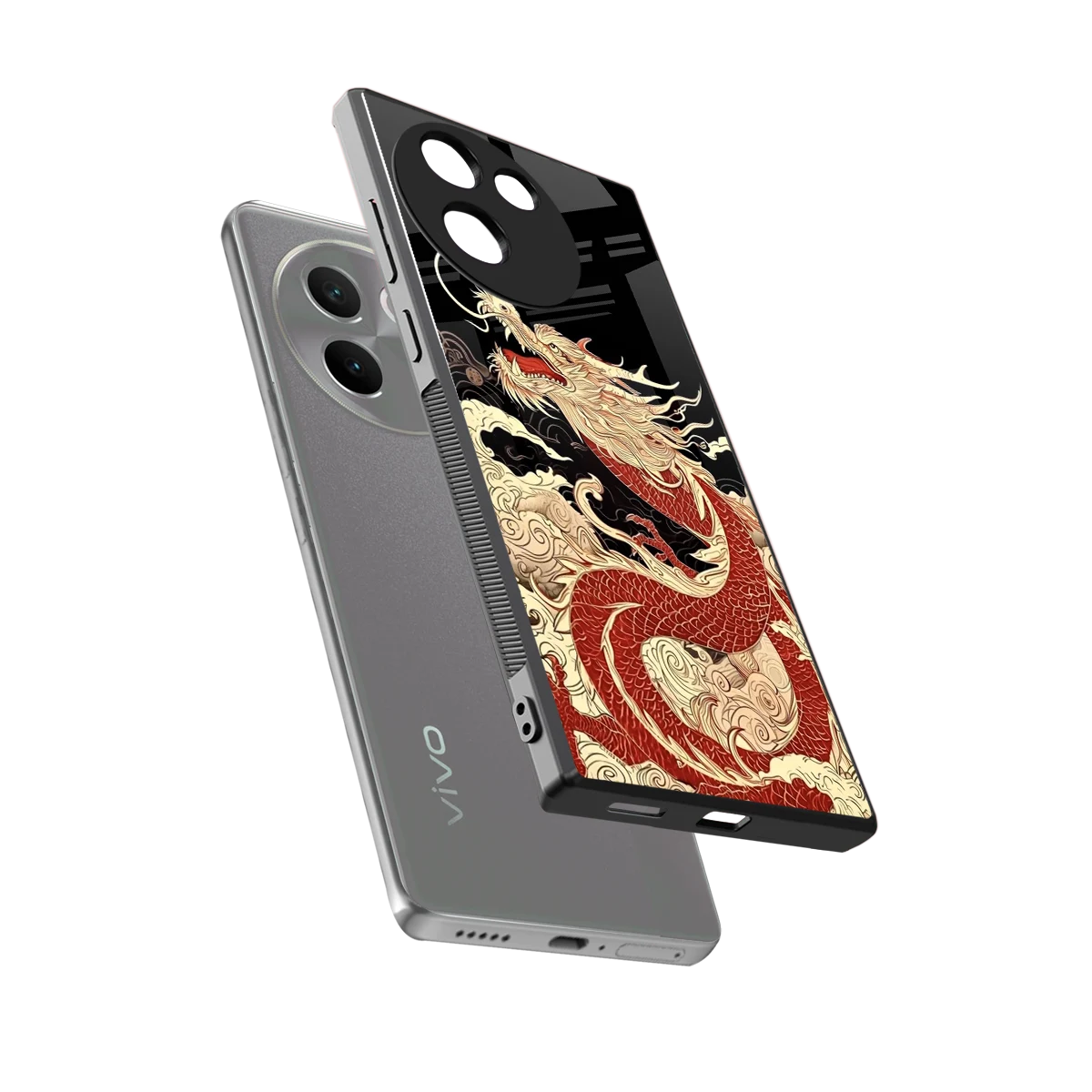 Dragon Spirit sleek vivo v30e cover with tempered glass back and TPU edges