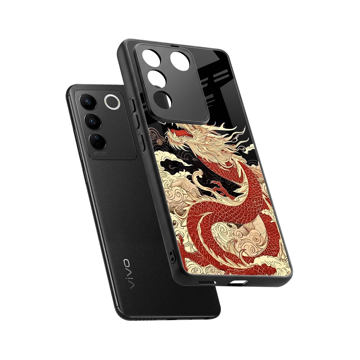 Dragon Spirit sleek vivo v27 5g cover with tempered glass back and TPU edges