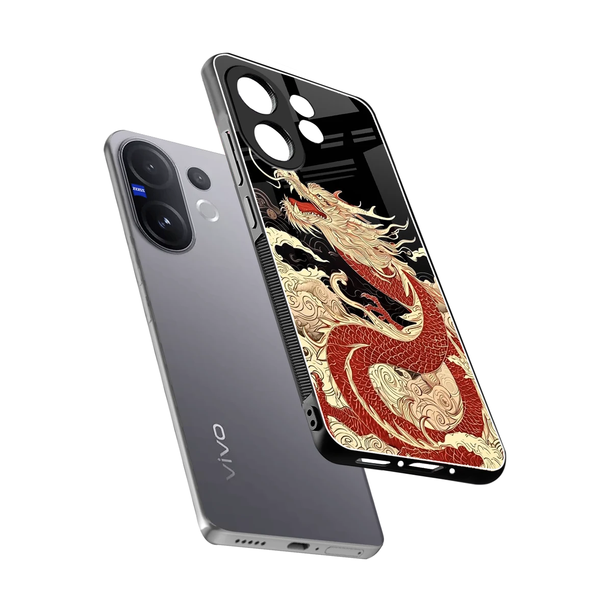 Dragon Spirit sleek vivo v60 cover with tempered glass back and TPU edges