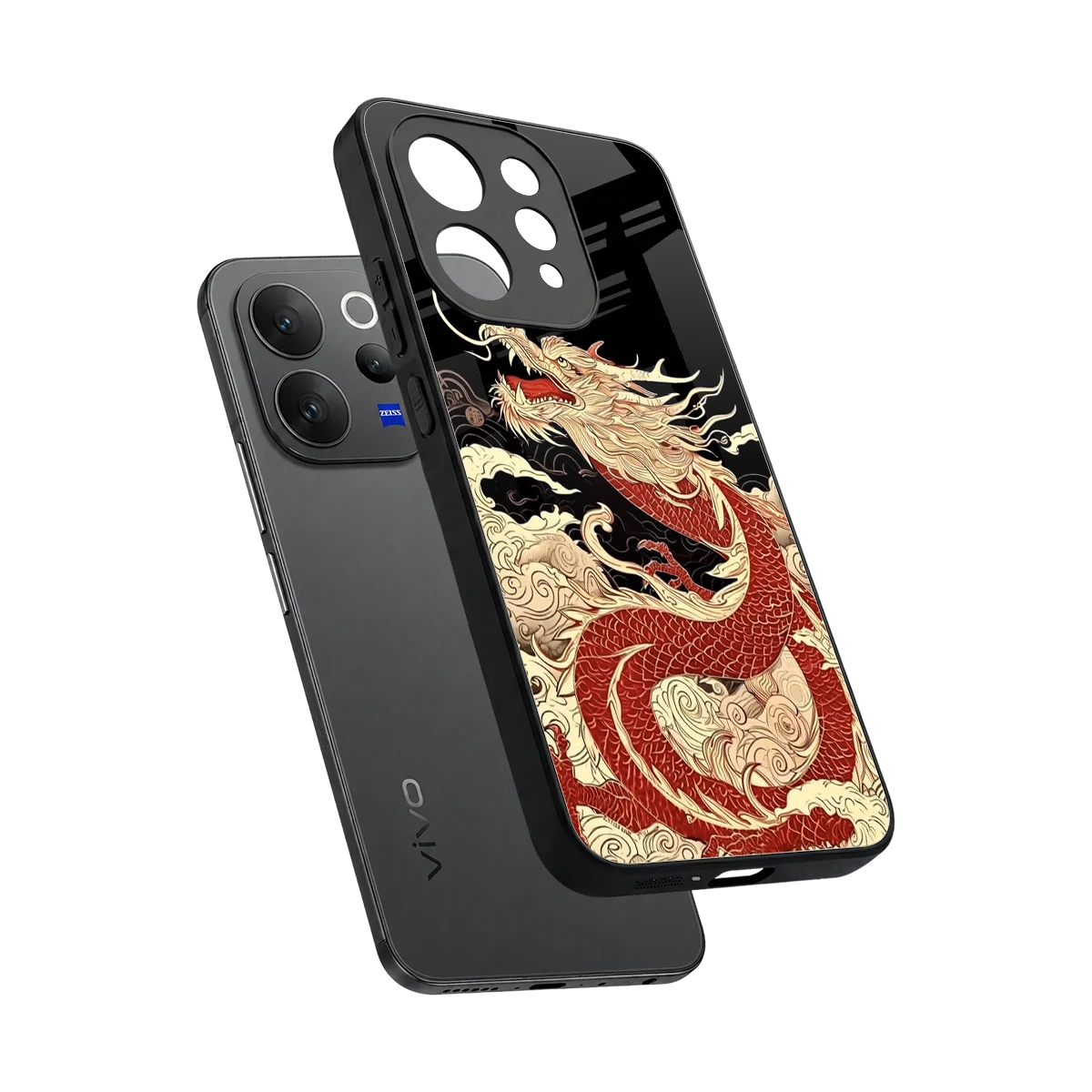 Dragon Spirit sleek vivo v70 cover with tempered glass back and TPU edges