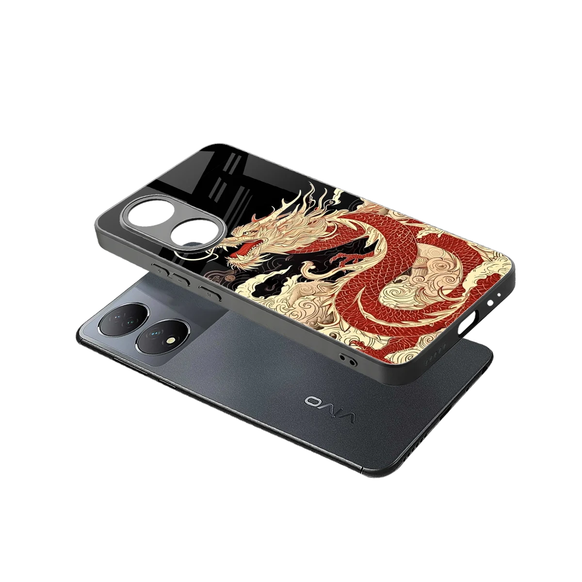 Dragon Spirit sleek Vivo-y100 cover with tempered glass back and TPU edges