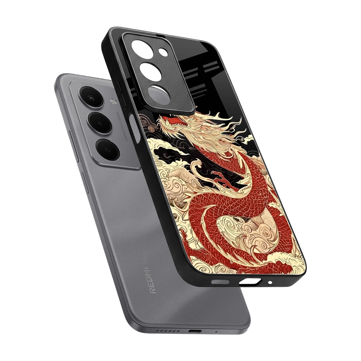 Dragon Spirit sleek redmi 15 5g cover with tempered glass back and TPU edges
