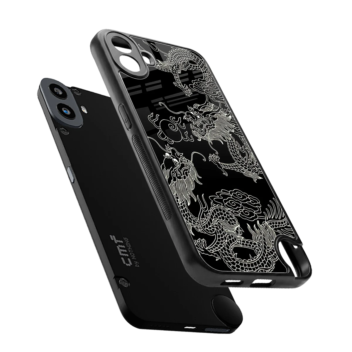 Dragons Black sleek cmf nothing phone 1 cover with tempered glass back and TPU edges