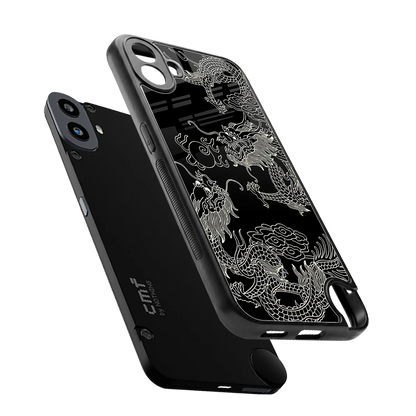 Dragons Black sleek cmf nothing phone 1 cover with tempered glass back and TPU edges