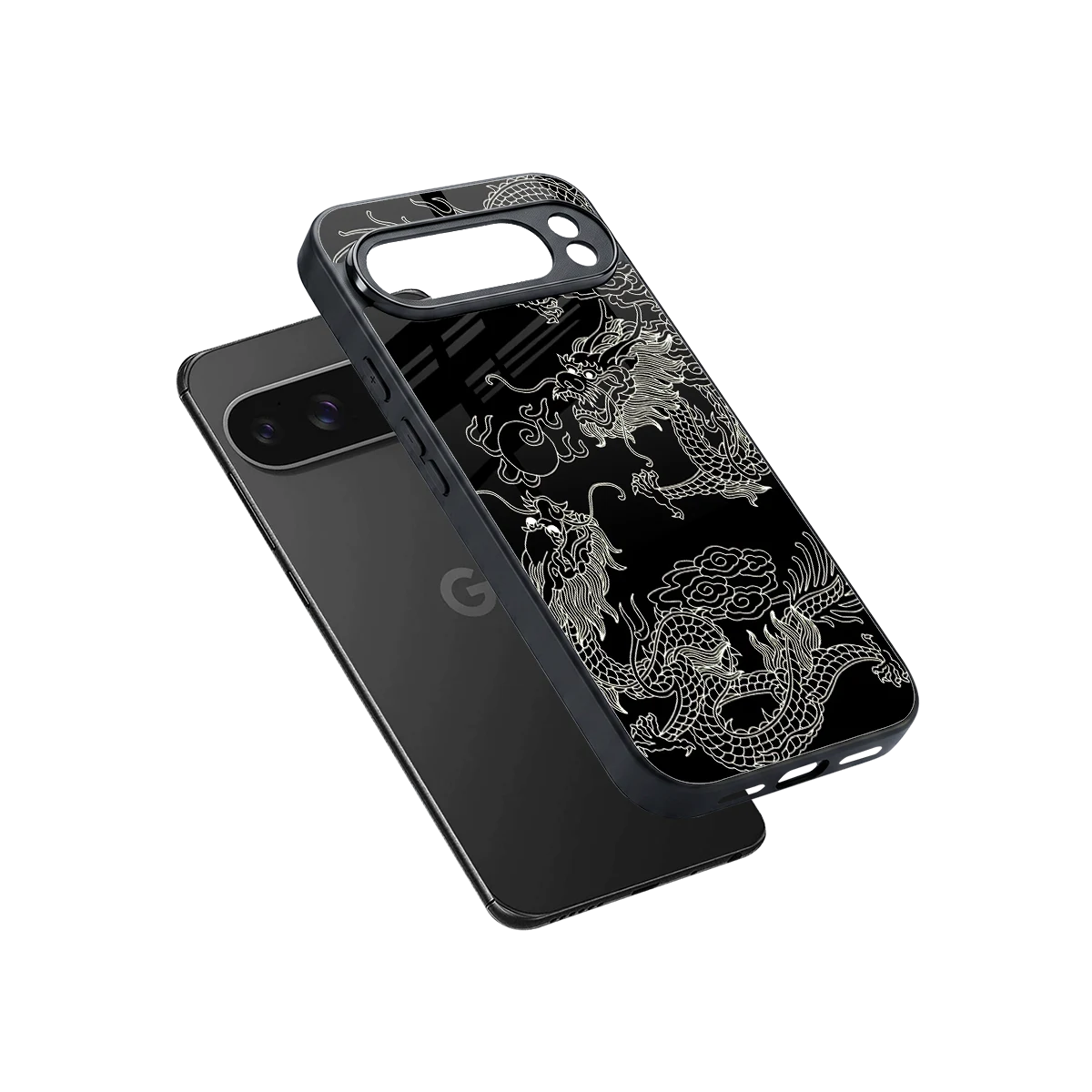 Dragons Black sleek google pixel 10 pro xl cover with tempered glass back and TPU edges