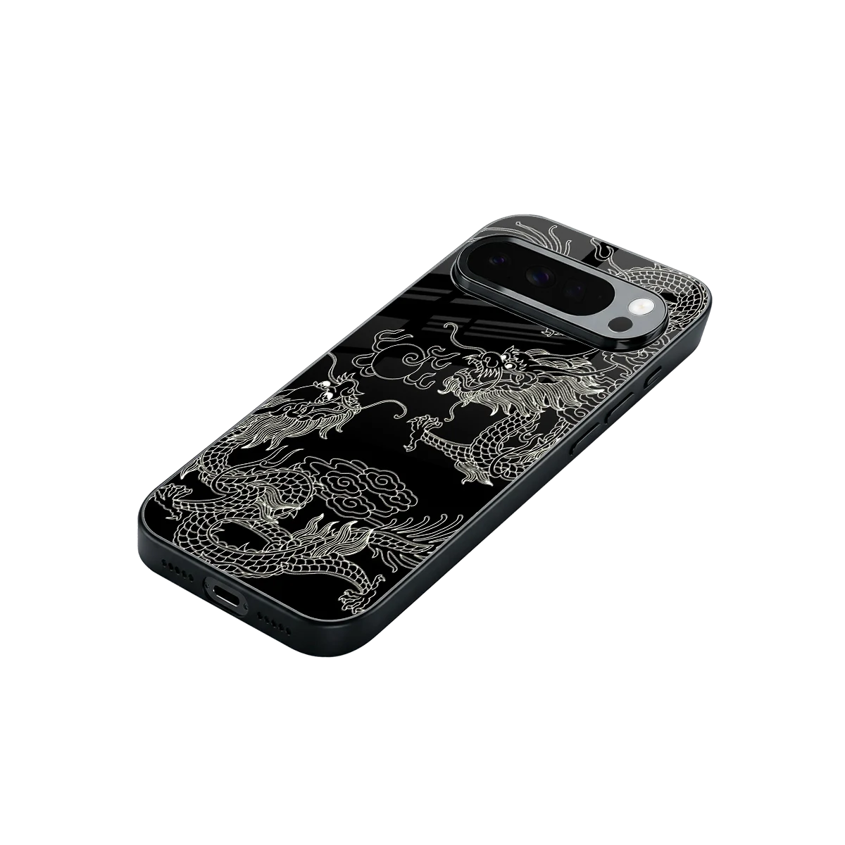 Dragons Black stylish phone case for google pixel 10 pro xl | glossy glass and slim fit
