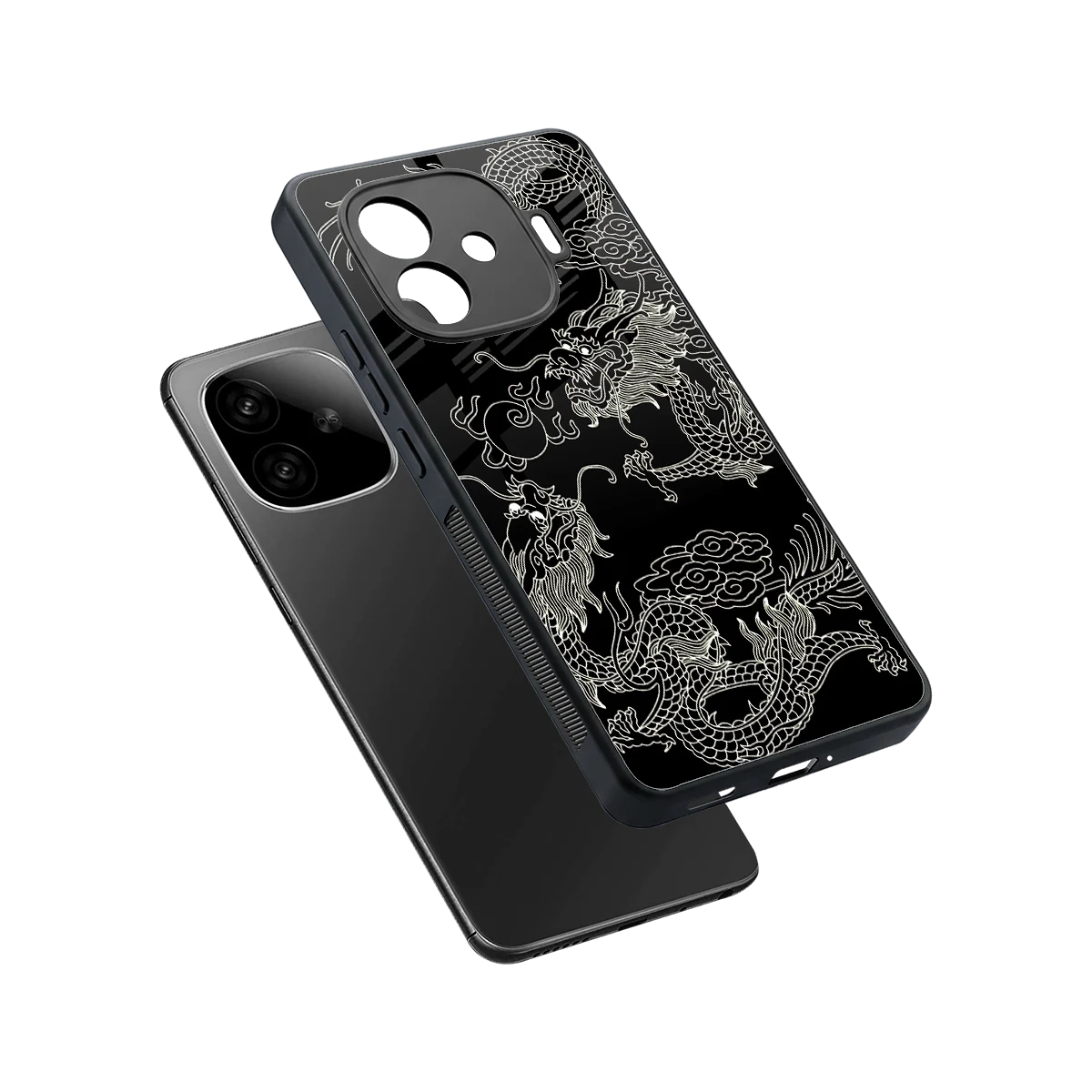 Dragons Black sleek iqoo neo 10r 5g cover with tempered glass back and TPU edges