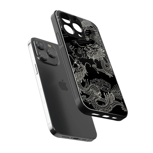 Dragons Black sleek iphone 14 pro cover with tempered glass back and TPU edges