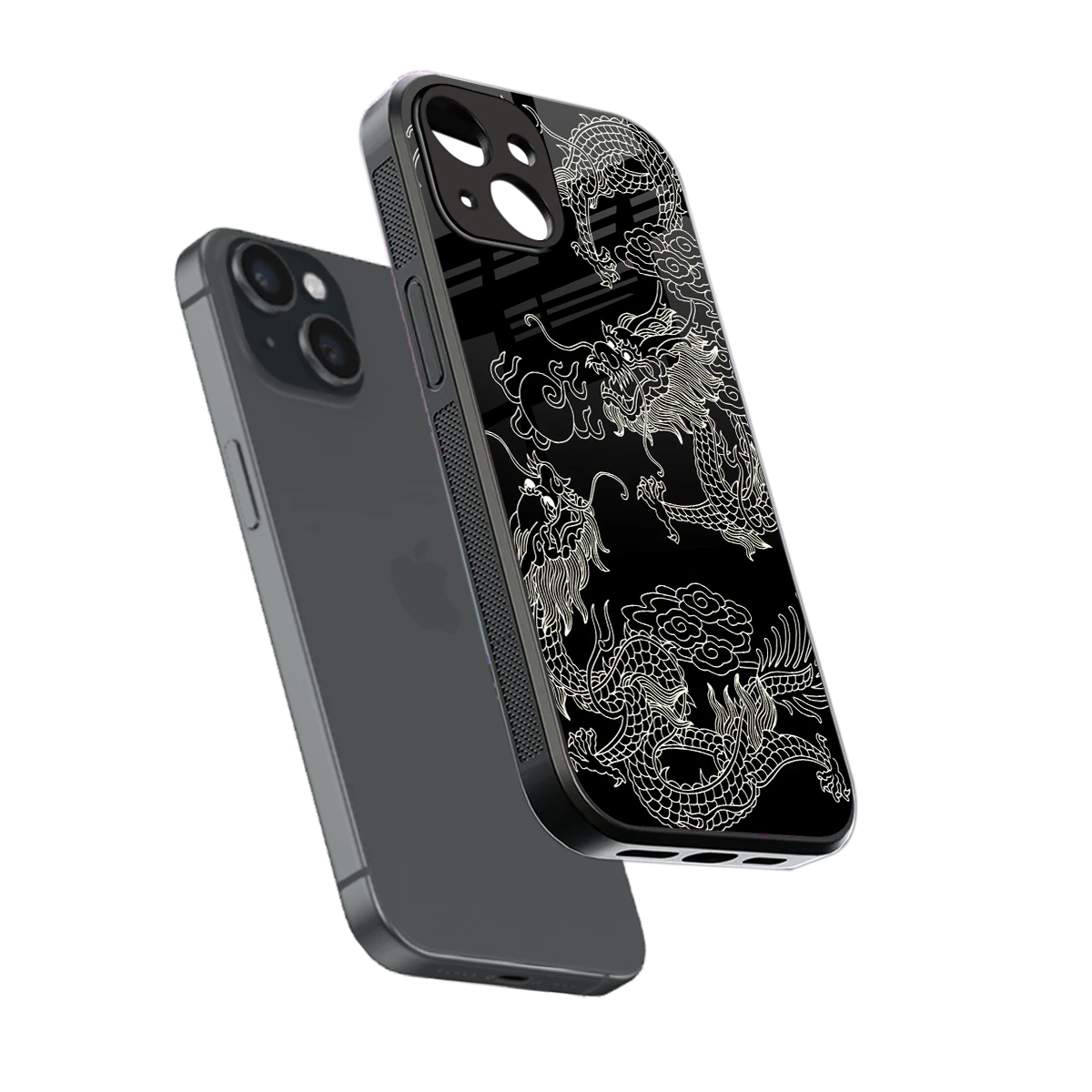Dragons Black sleek iphone 13 cover with tempered glass back and TPU edges