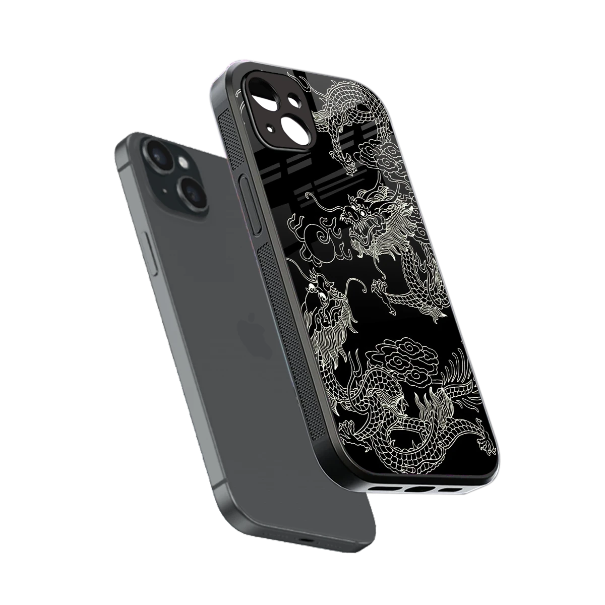 Dragons Black sleek iphone 14 plus cover with tempered glass back and TPU edges