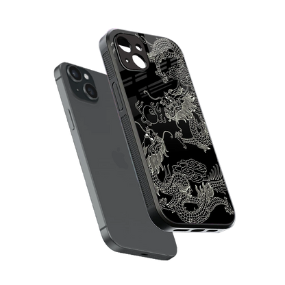 Dragons Black sleek iphone 14 plus cover with tempered glass back and TPU edges