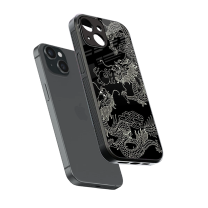 Dragons Black sleek iphone 15 cover with tempered glass back and TPU edges