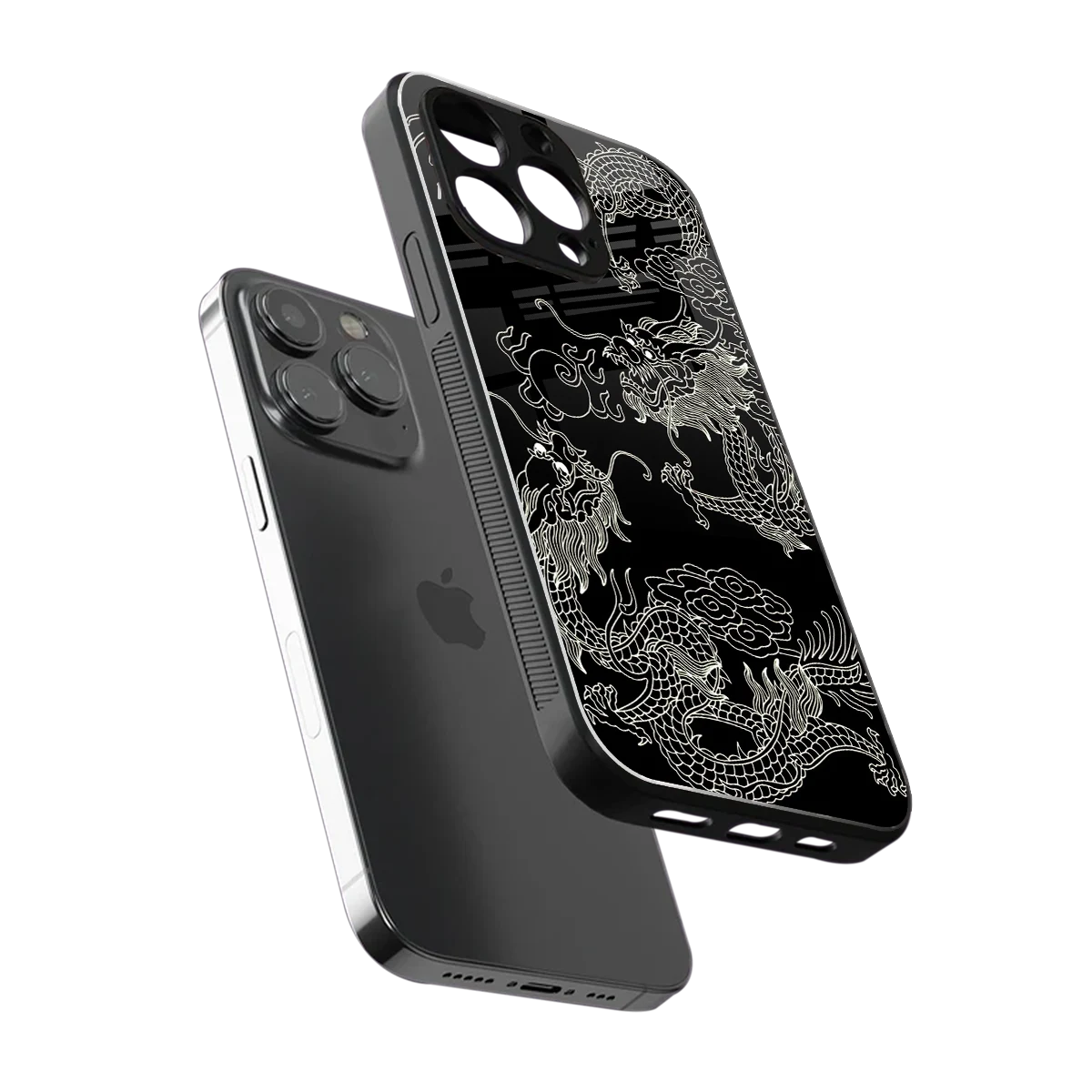 Dragons Black sleek iphone 16 pro max cover with tempered glass back and TPU edges