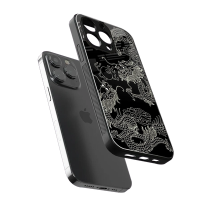 Dragons Black sleek iphone 16 pro max cover with tempered glass back and TPU edges